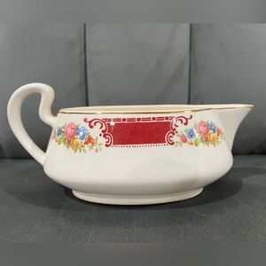Vintage Homer Laughlin Gravy Boat - Brittany Maroon Floral w/ Gold Trim - B1315